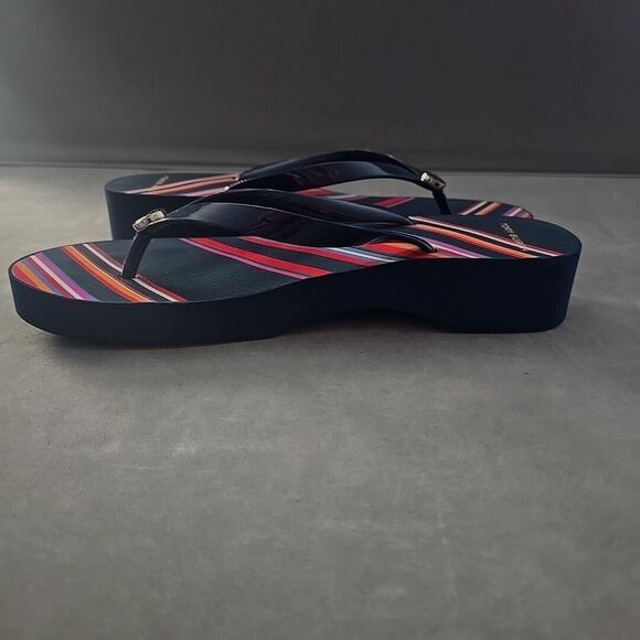 Tory Burch Navy and Multicolor Striped Sandals - Picture 8 of 9